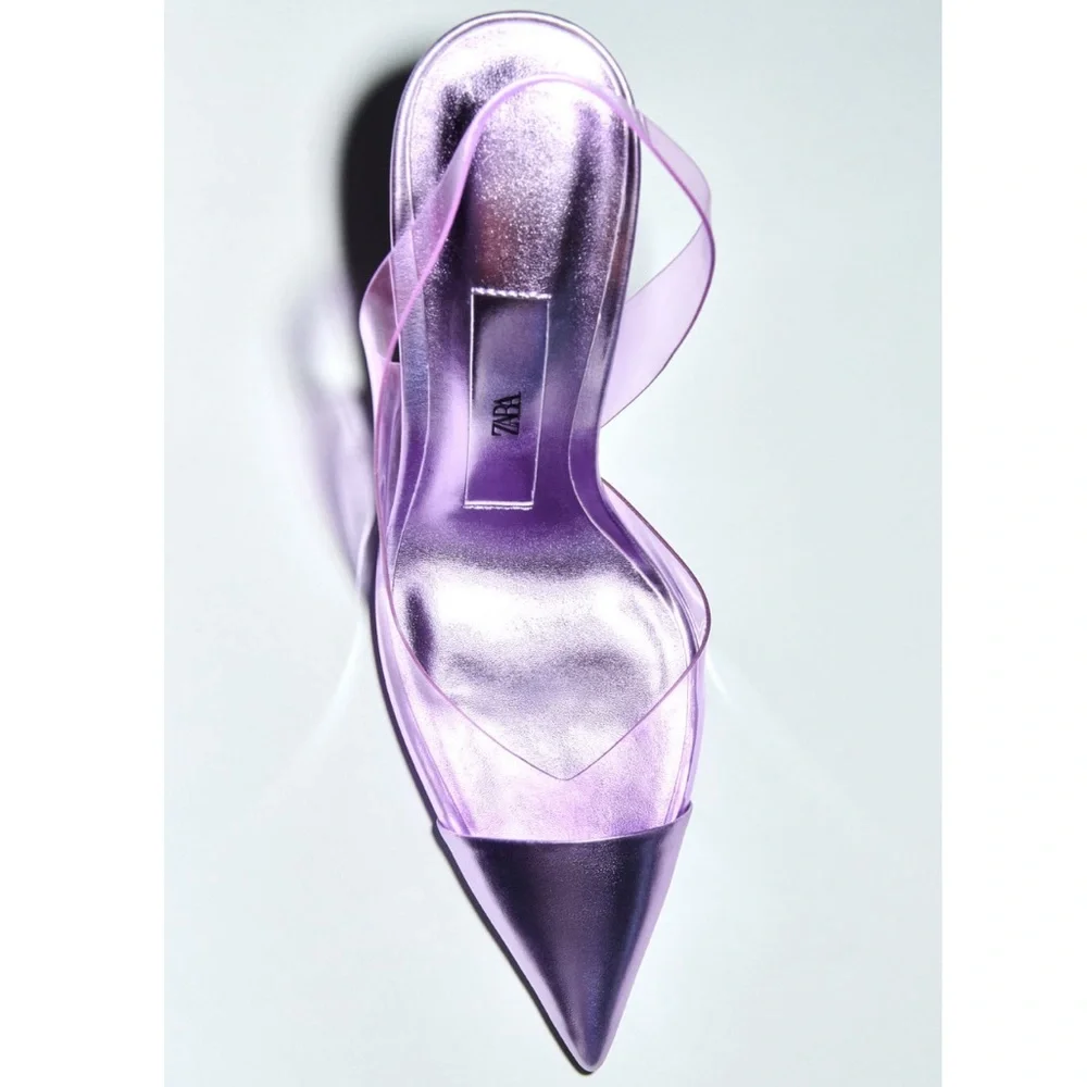 Zara Purple High Heeled Vinyl Sling Back Shoes - Picture 10 of 16